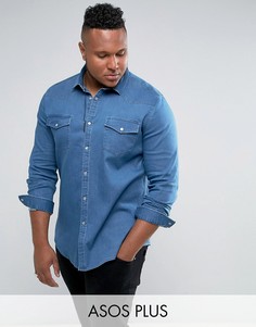 Эластичная джинсовая рубашка приталенного кроя в стиле вестерн ASOS PLUS - Синий
