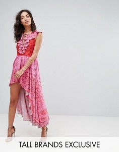 Платье макси со шнуровкой, кисточками и асимметричным краем White Cove Tall - Розовый