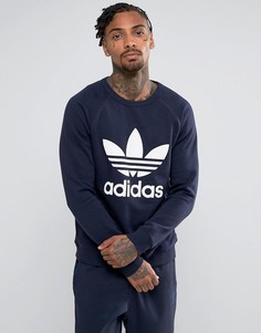 Темно-синий свитшот с круглым вырезом и логотипом-трилистником adidas Originals BQ2014 - Темно-синий