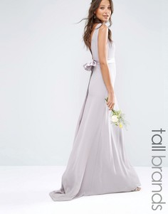 Атласное платье макси с бантом на спине TFNC Tall WEDDING - Фиолетовый