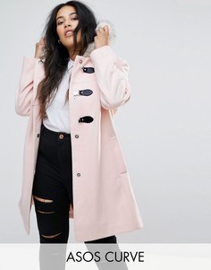Пальто с искусственным мехом на капюшоне ASOS CURVE - Розовый