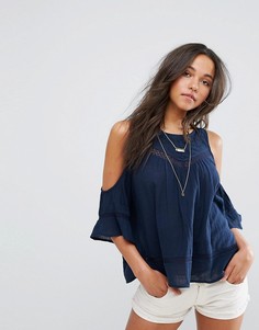 Топ из жатого хлопка с вырезами на плечах Abercrombie & Fitch - Синий
