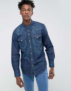 Темная выбеленна джинсовая рубашка в стиле вестерн Levis Barstow - Темно-синий