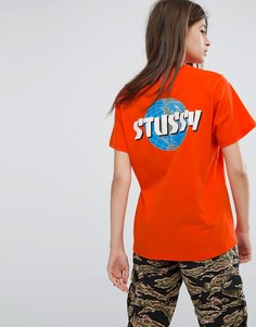 Oversize-футболка с логотипом и принтом на спине Stussy - Оранжевый
