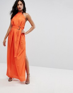 Платье макси с поясом и сборками AQ AQ - Оранжевый