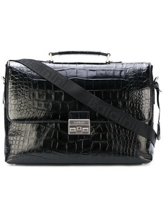 crocodile embossed laptop bag Baldinini