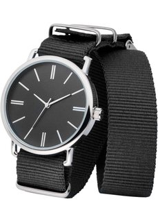 Часы на текстильном ремешке (черный/серебристый) Bonprix
