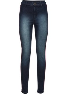 Джинсы Skinny с высокой талией и контрастными лампасами (темный деним) Bonprix