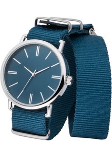 Часы на текстильном ремешке (сине-зеленый/серебристый) Bonprix