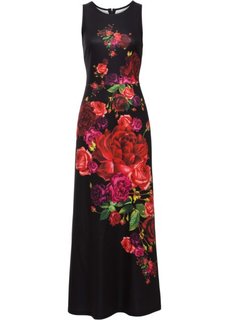 Платье с цветочным принтом (черный/ярко-розовый/зеленый) Bonprix