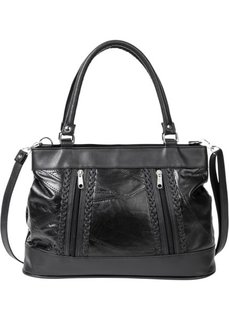 Кожаная сумка с плетеными деталями (черный) Bonprix