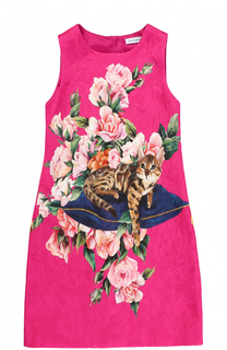 Приталенное мини-платье из смеси хлопка и шелка с ярким принтом Dolce &amp; Gabbana