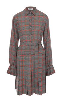 Мини-платье с поясом и юбкой в складку MSGM