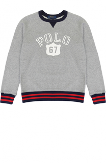 Хлопковый свитшот с принтом и контрастными манжетами Polo Ralph Lauren