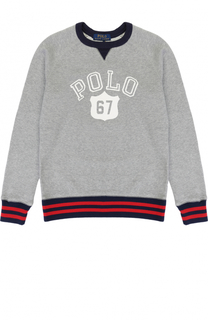 Хлопковый свитшот с принтом и контрастными манжетами Polo Ralph Lauren