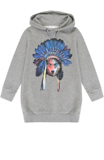 Удлиненный хлопковый свитшот с принтом и капюшоном Marcelo Burlon Kids of Milan