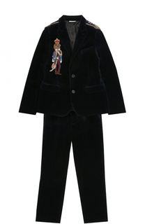 Хлопковый костюм с вышивкой и декором на плечах Dolce &amp; Gabbana