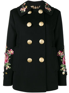 пальто в стиле милитари с вышитыми розами Dolce & Gabbana
