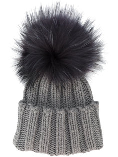 Ribbed Cashmere Hat with Fur Pompom Inverni