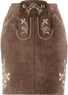 Кожаная юбка с вышивками (темно-коричневый) Bonprix