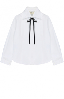 Хлопковая блуза с воротником аскот и бантом Caf