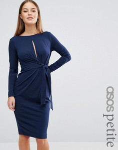 Платье миди с глубоким вырезом и завязкой сбоку ASOS PETITE - Темно-синий