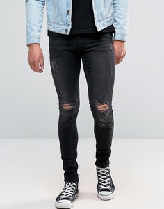 Черные рваные супероблегающие джинсы ASOS - Черный