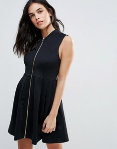 Короткое приталенное платье с молнией Dex - Черный