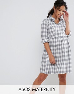 Платье-рубашка в клетку ASOS Maternity - Серый