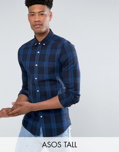 Рубашка скинни в клетку ASOS TALL Blackwatch - Темно-синий