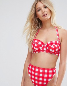 Бикини топ-бандо с чашечками красного цвета в клетку ASOS FULLER BUST - Выбирай и комбинируй - Мульти