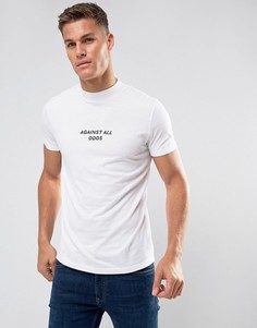 Футболка с высоким воротом и вышитой надписью ASOS - Белый