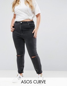 Черные выбеленные джинсы с завышенной талией и рваными коленями ASOS CURVE Farleigh - Черный