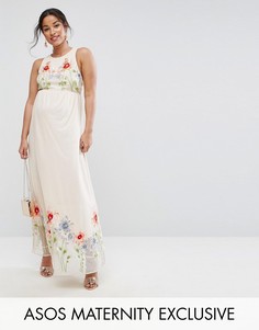 Сетчатое платье макси с вышивкой ASOS Maternity - Розовый