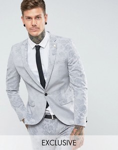 Супероблегающий пиджак с бархатистой отделкой Noose & Monkey Wedding - Серый