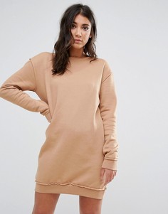 Свободное платье-футболка телесного цвета с необработанным краем Missguided - Кремовый