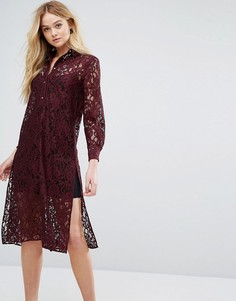Кружевное платье-рубашка с длинными рукавами Closet - Красный