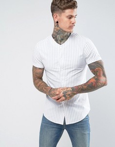 Приталенная оксфордская рубашка в полоску ASOS - Темно-синий