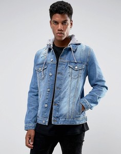 Джинсовая куртка с трикотажным капюшоном ASOS - Синий