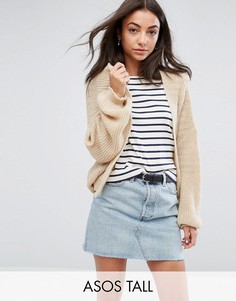 Пушистый кардиган крупной вязки в рубчик ASOS TALL - Светло-серый