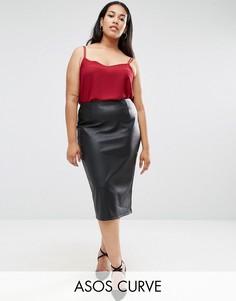 Юбка-карандаш из искусственной кожи ASOS CURVE Sculpt Me - Черный