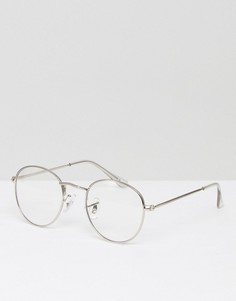 Круглые очки в серебристой металлической оправе с прозрачными стеклами ASOS - Серебряный