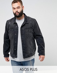 Черная джинсовая куртка с рваной отделкой ASOS PLUS - Черный