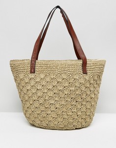 Соломенная сумка на плечо с кожаными ручками Reclaimed Vintage Inspired - Мульти
