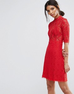 Короткое приталенное платье с кружевным верхом City Goddess - Красный