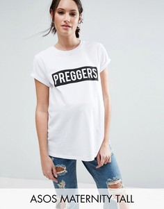 Футболка с надписью Preggers ASOS Maternity TALL - Белый