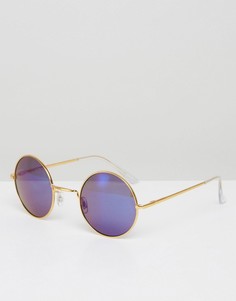 Круглые солнцезащитные очки с синими стеклами 7x - Золотой