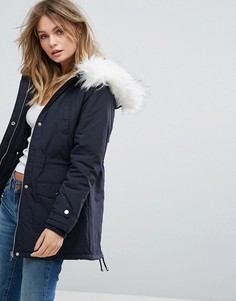 Парка с искусственным мехом на капюшоне New Look - Темно-синий