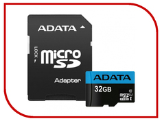 Карта памяти 32Gb - A-Data Premier - Micro Secure Digital HC Class 10 UHS-I AUSDH32GUICL10_85-RA1 с переходником под SD