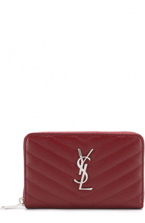 Кожаное портмоне на молнии с логотипом бренда Saint Laurent